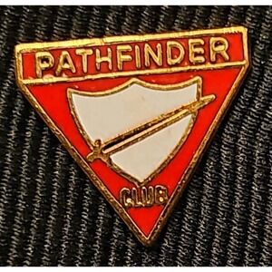 Pathfinder Club Triangle Lapel Pin Red Gold Tone Shield Sword K533
